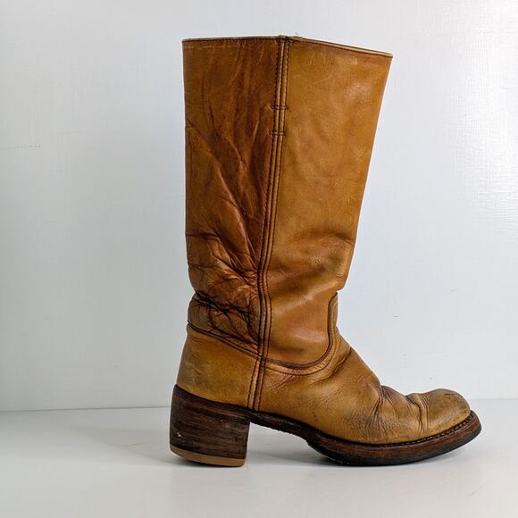 Vtg Frye Campus Black Label 70s Tall Leather Boots 8.5 B Knee High - Picture 10 of 16